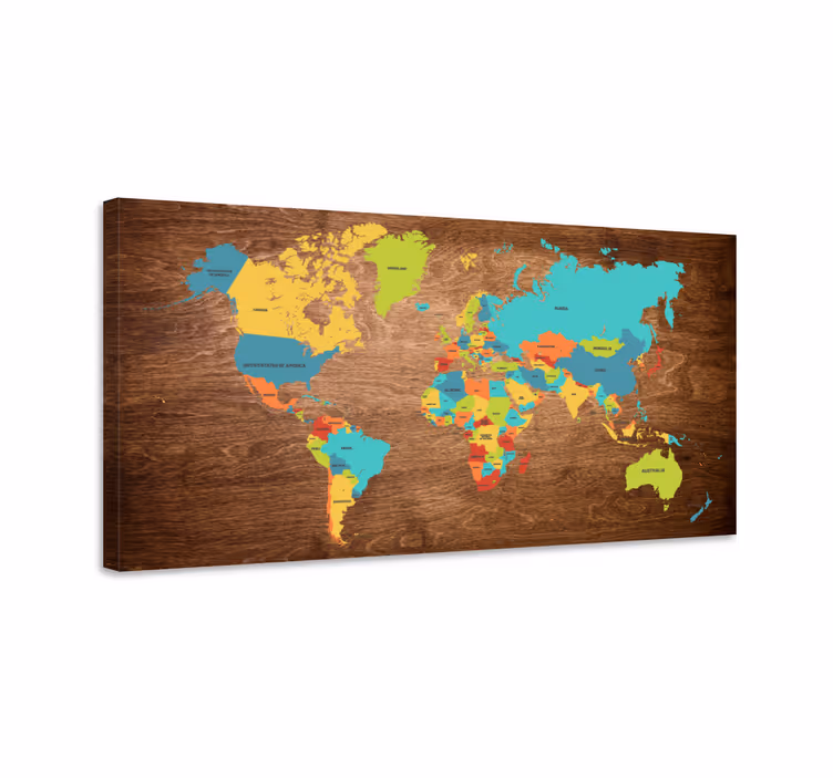 weltkarte leinwand Holzstruktur - TenStickers