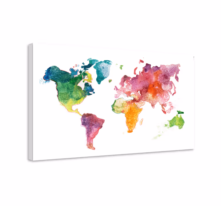 Weltkarte Leinwand lebendige aquarellkarte - TenStickers