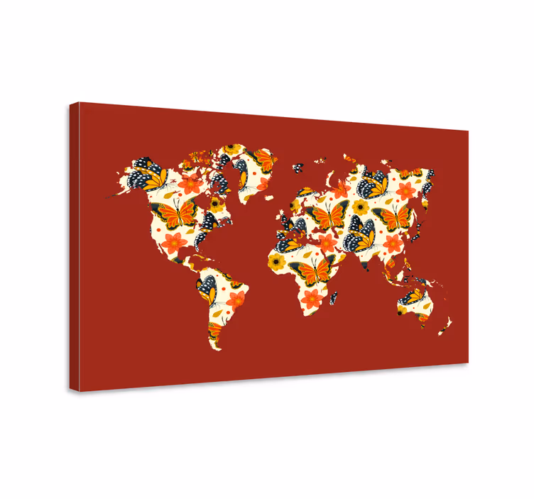 Weltkarte leinwand bunte blumenkarte - TenStickers