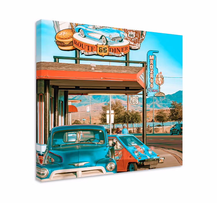 Wandbild Wohnzimmer Restaurant und autos - TenStickers