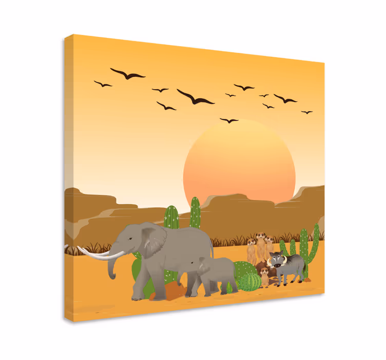 Wandbild elefant in wüstensafari-szene - TenStickers