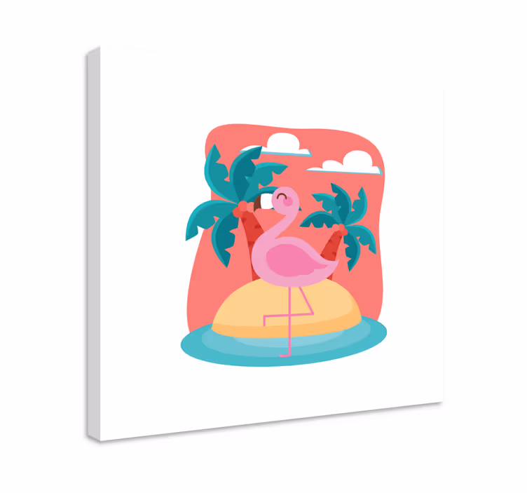 Wandbild tier flamingo auf der insel - TenStickers