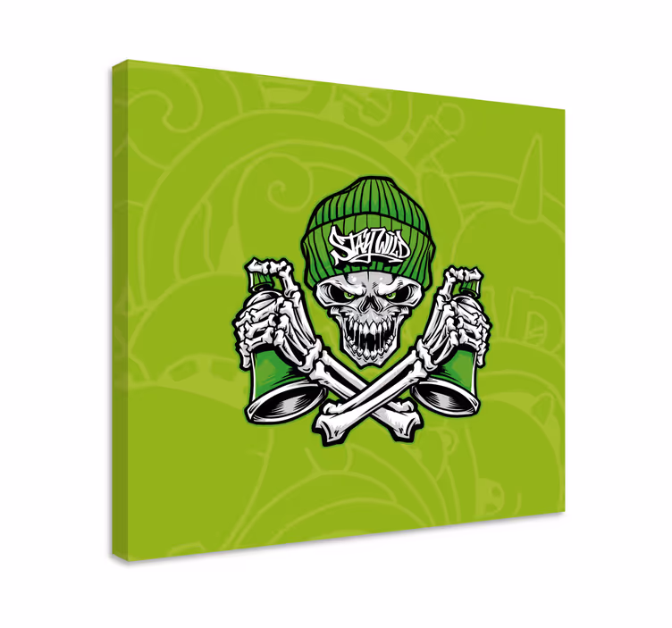 Leinwandbild mit totenkopf der tassen hält - TenStickers