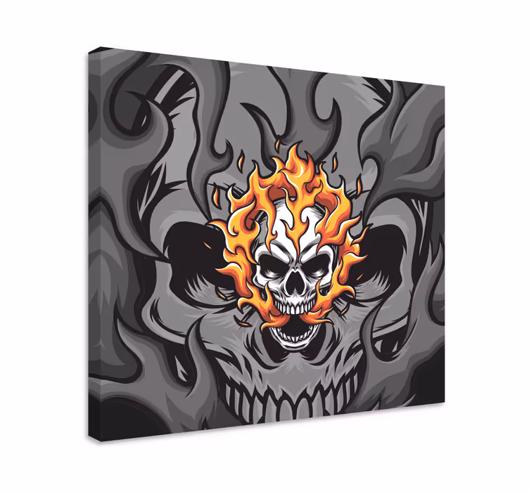 Wandbild Wohnzimmer Totenkopf in Flammen - TenStickers