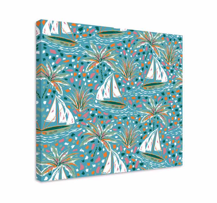 Leinwandbild meer segelboote und palmen - TenStickers