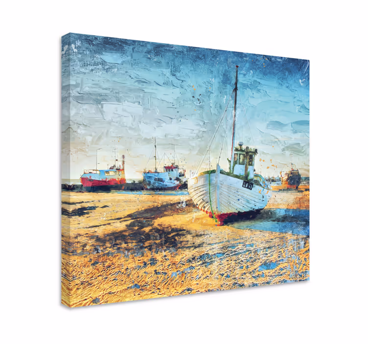 Wandbilder landschaft mit angedockten booten - TenStickers