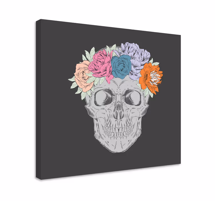 Leinwandbild mit floralem totenkopf-arrangement - TenStickers