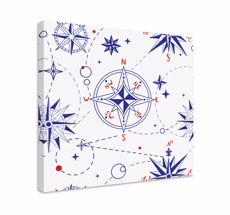 Weltkarte leinwand mit kompassstern design - TenStickers