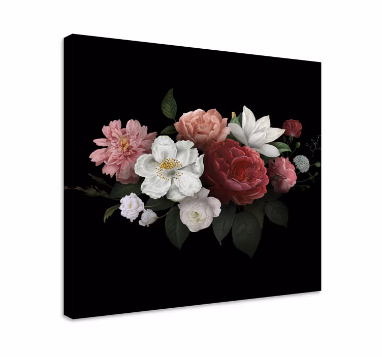 Leinwandbild Blume Vintage rosen auf schwarzem Hintergrund - TenStickers