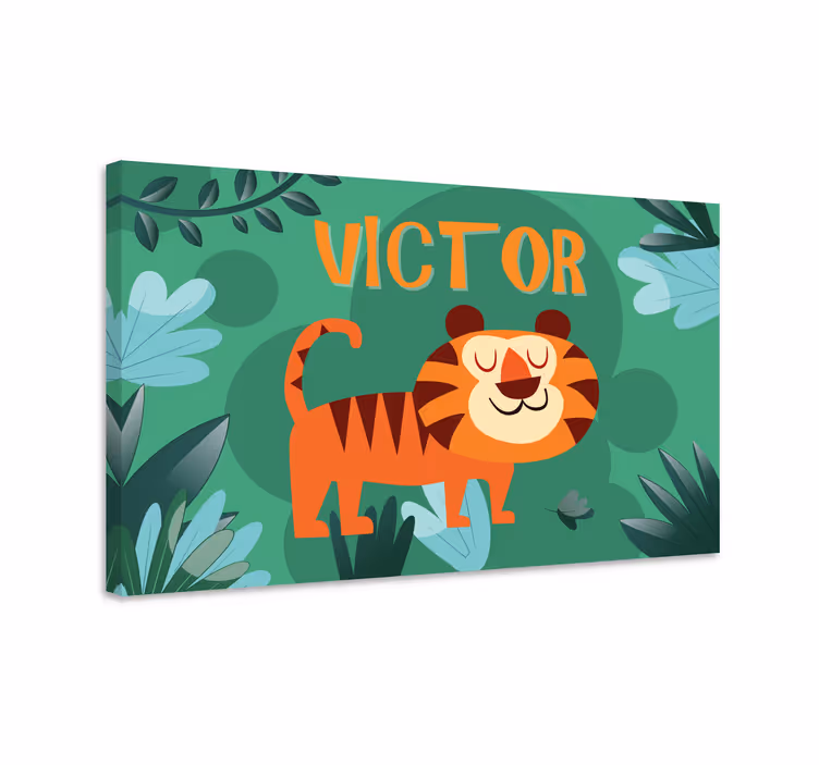 Leinwandbild Babys Süßer tiger für jungen mit Namen - TenStickers