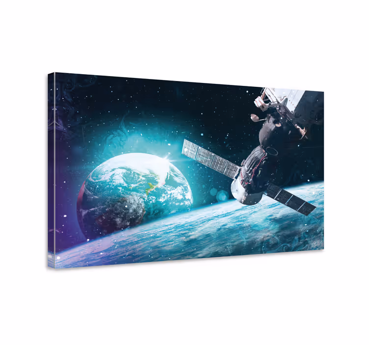 Weltkarte leinwand weltraumexpedition szene - TenStickers