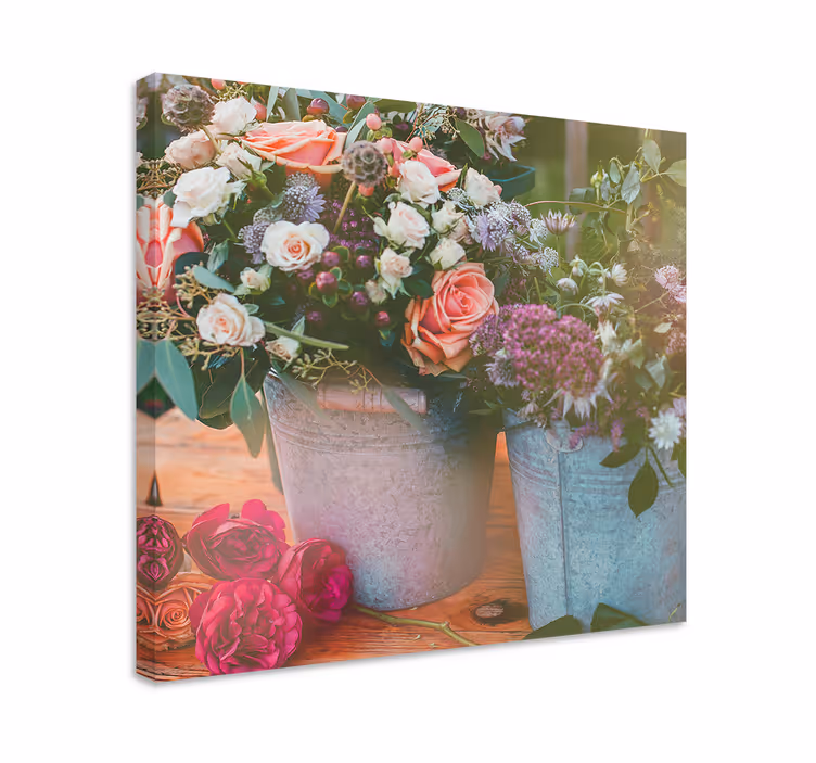 Leinwandbild blumenkörbe präsentation - TenStickers