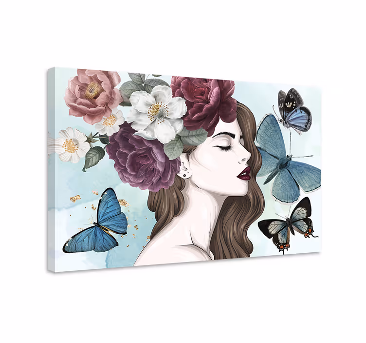 Leinwandbild florale eleganz mit schmetterlingen - TenStickers
