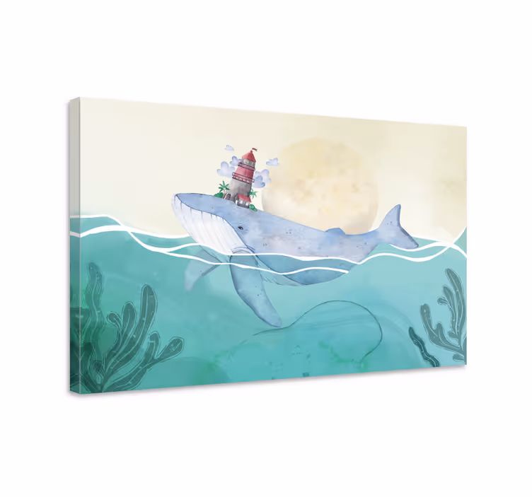 Leinwandbild meer wal und leuchtturm - TenStickers