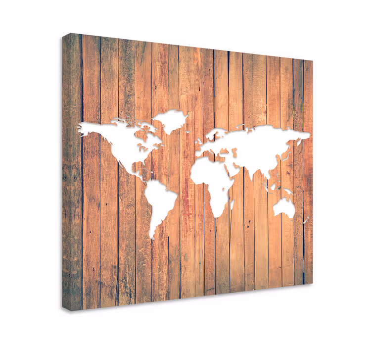 Weltkarte Leinwand auf Holztischen - TenStickers