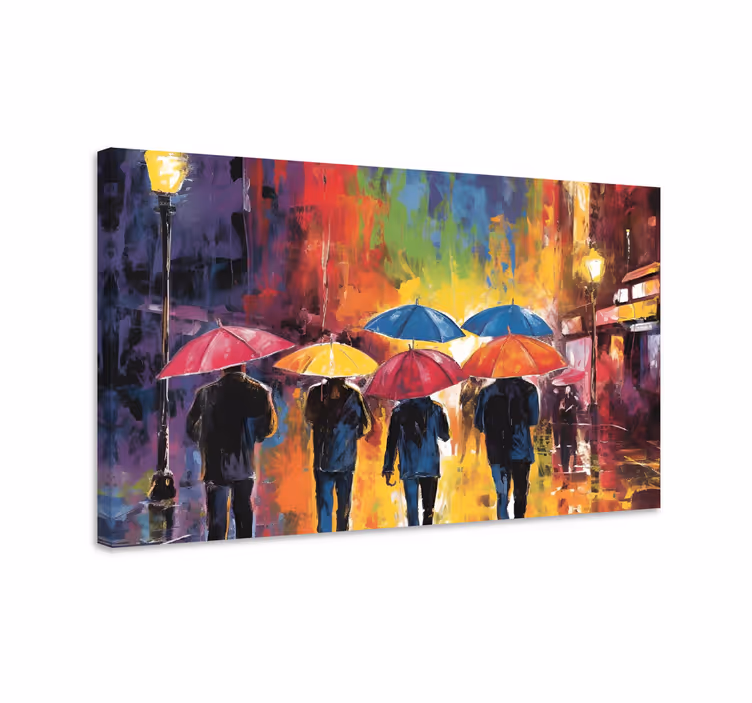 Leinwandbild Menschen Regenschirme Gemälde - TenStickers