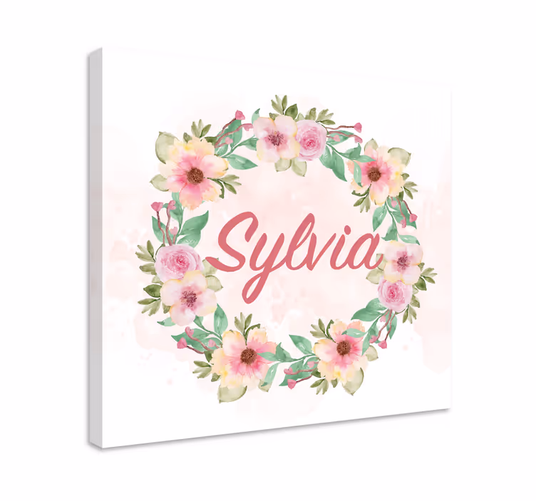 Leinwandbild Aquarellblumen mit personalisiertern Namen - TenStickers