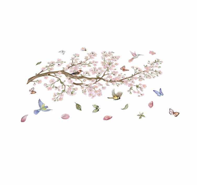 Vinyl teppich blumen kirschblüten mit vögeln - TenStickers