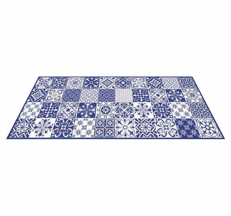 Vinyl teppich küche cobalt porzellan collage - TenStickers