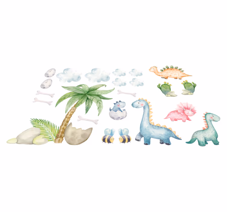 Vinyl teppich tiere mit niedlichen aquarell-dinos - TenStickers