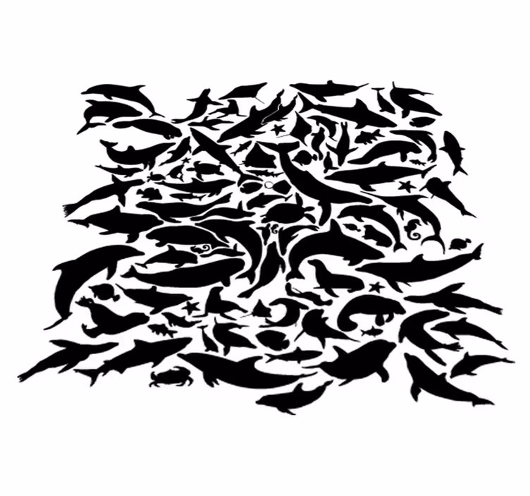 Vinyl teppich tiere in schwarz mit maritimen motiven - TenStickers