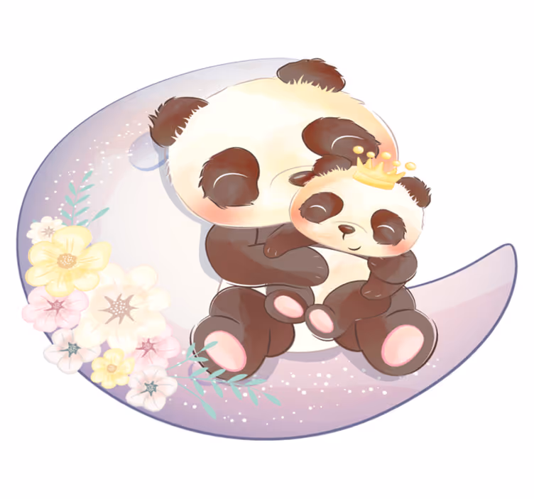 Vinyl teppich tiere mit zwei pandas auf dem mond - TenStickers