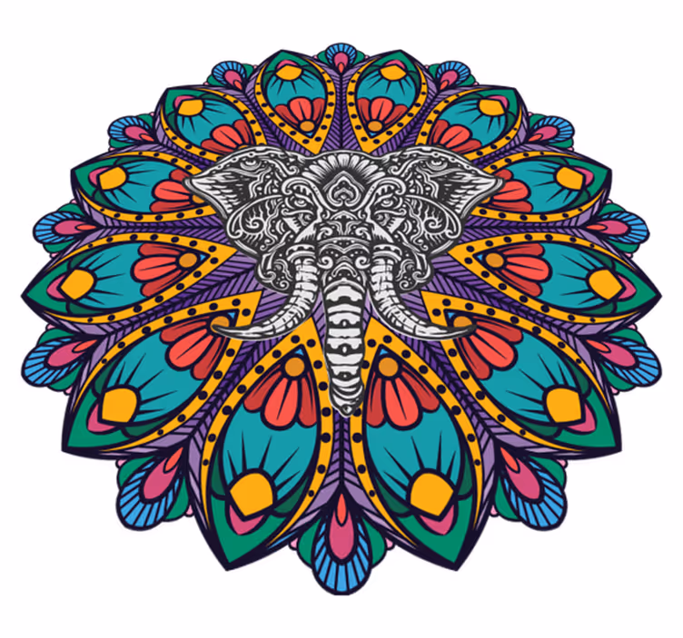 Vinyl teppich tiere bunter elefant mandala - TenStickers