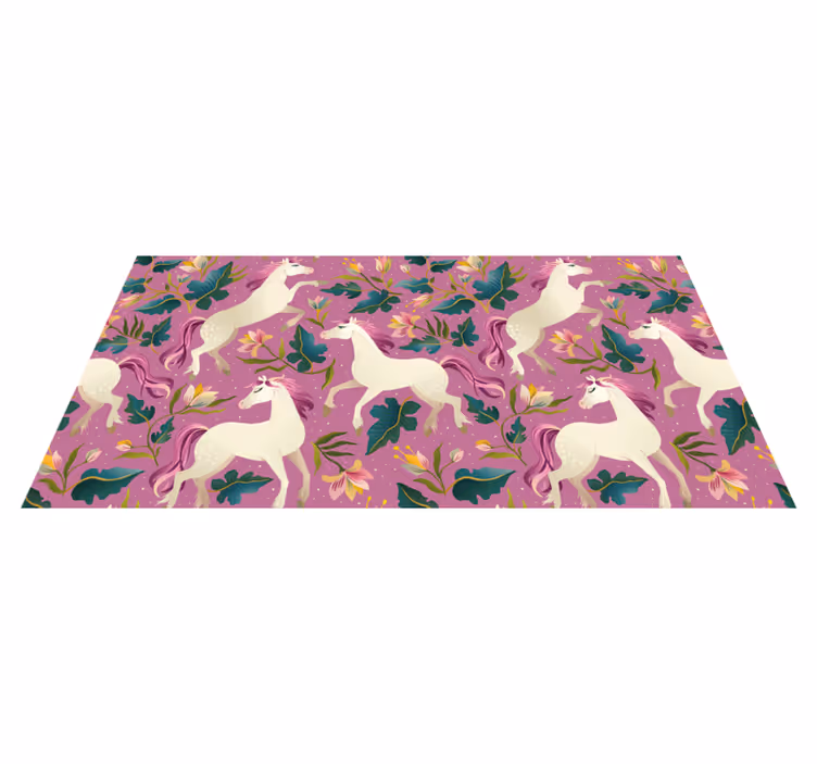 Vinyl teppich tiere mit pinkem floralen pferdedesign - TenStickers