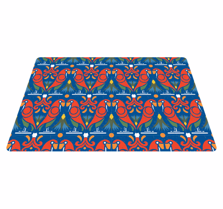 Vinyl teppich tiere mit floralen motiven auf blau - TenStickers