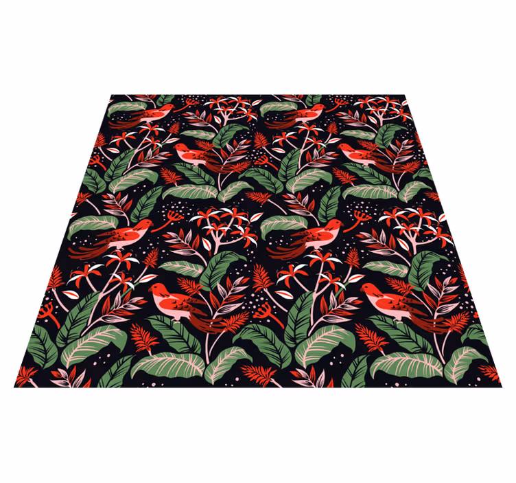 Vinyl teppich tiere mit rot und rosa blättern - TenStickers