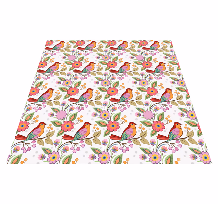 Vinyl teppich tiere roter und orange vogel auf grünem baum - TenStickers