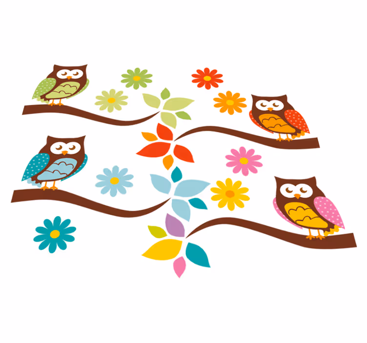 Vinyl teppich tiere bunte eulen anordnung - TenStickers