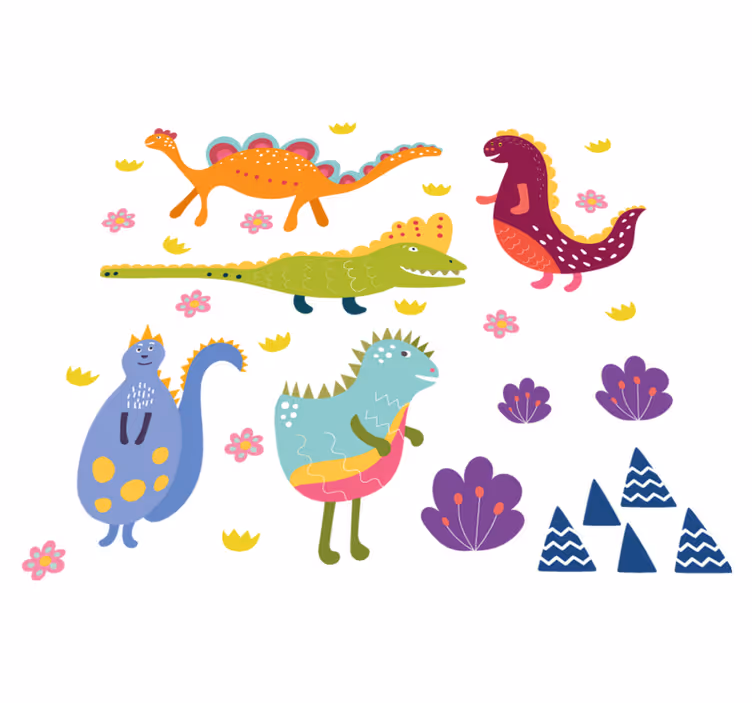Vinyl teppich tiere mit bunten dinosaurierfiguren - TenStickers