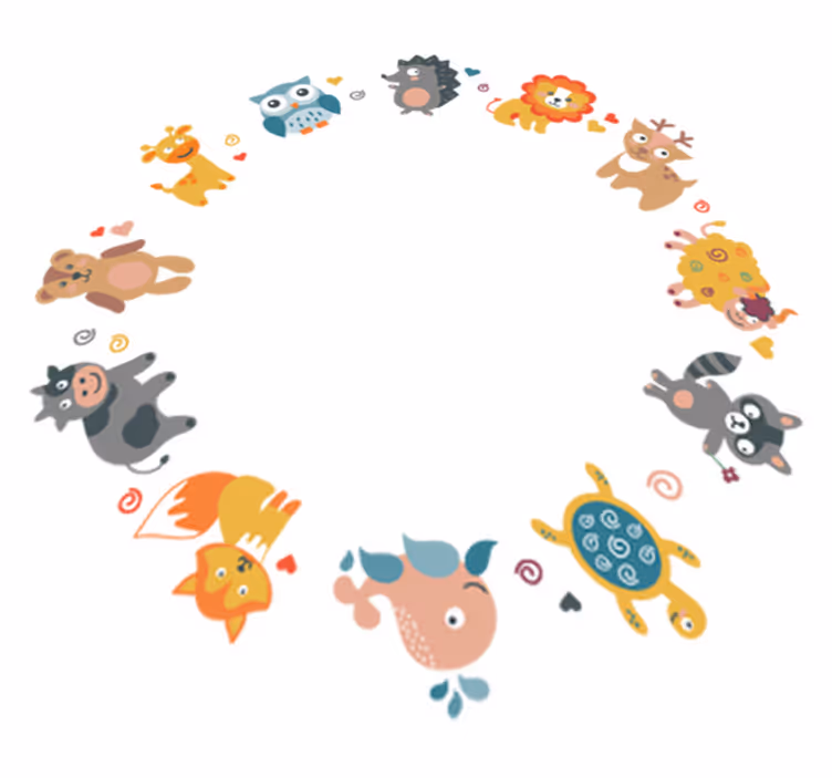 Vinyl teppich tiere mit babys im kreis - TenStickers