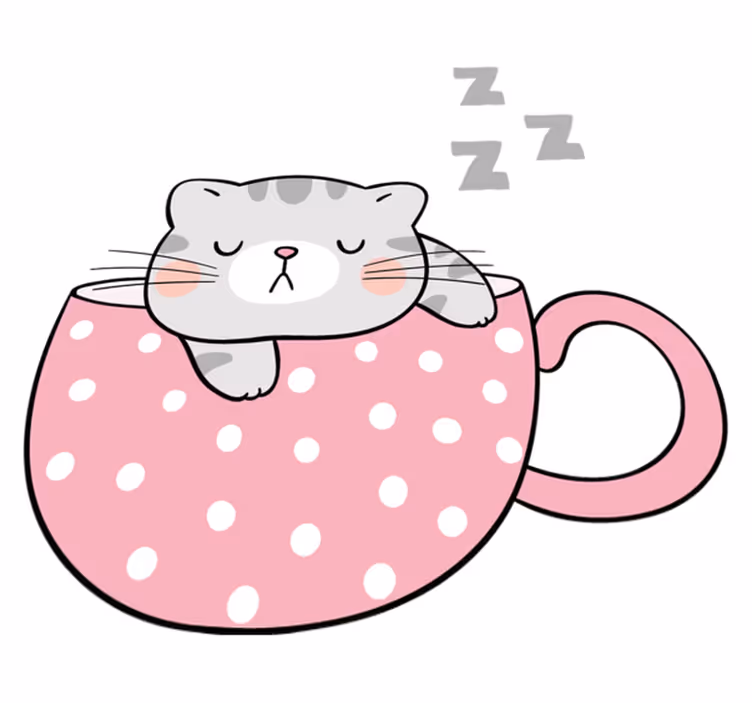 Vinyl teppich tiere schlafende katze tasse - TenStickers