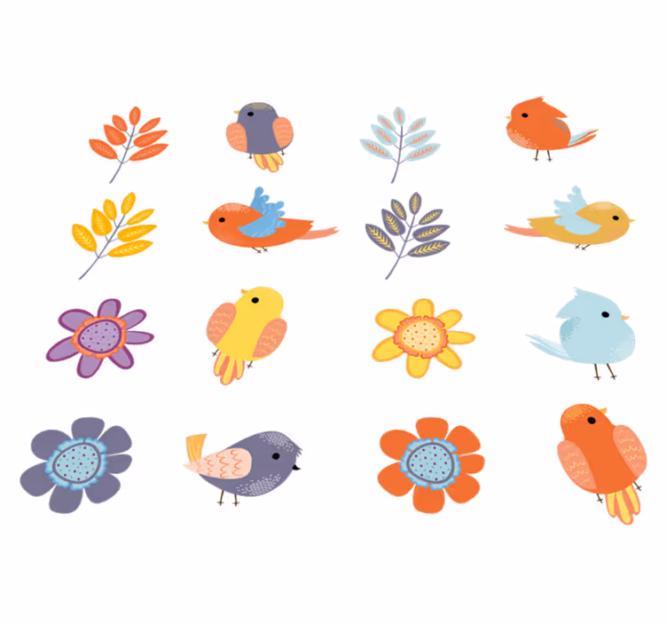 Vinyl teppich blumen frühlingsvogel set - TenStickers