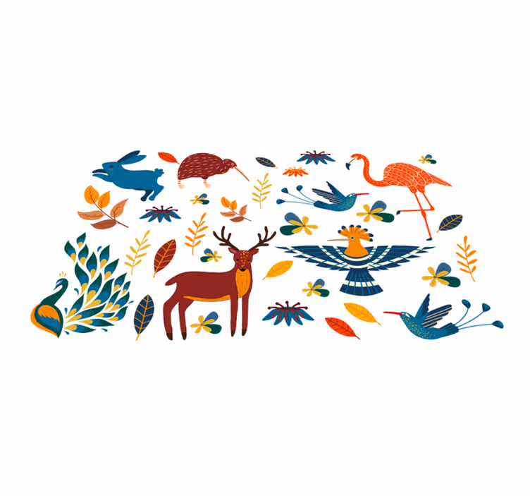 Vinyl teppich blumen mit tengango stil tiere pflanzen - TenStickers