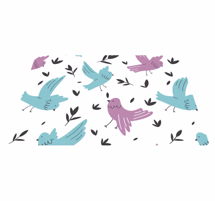 Vinyl teppich tiere in blau und lila vögel - TenStickers