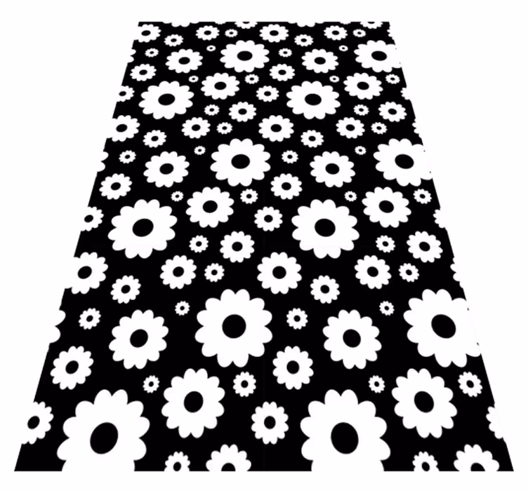 Vinyl teppich blumen in schwarz-weiß gänseblümchen - TenStickers