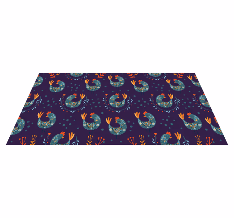 Vinyl teppich blumen lila hühner und blumen - TenStickers