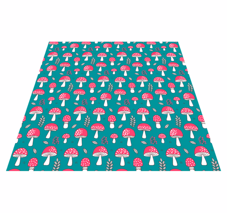 Vinyl teppich blumen klassische pilze auf türkis - TenStickers