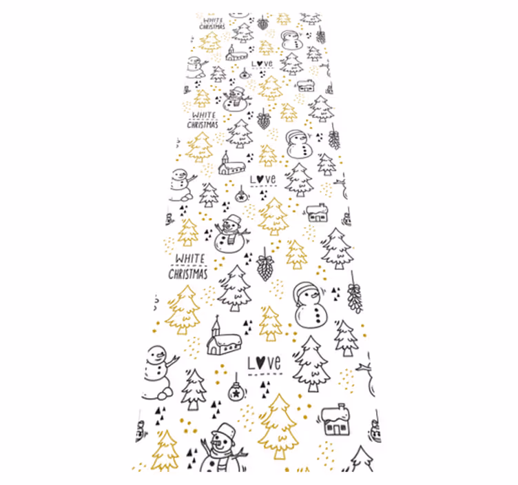 Vinyl teppich weihnachten in schwarz-goldenem doodle-muster - TenStickers