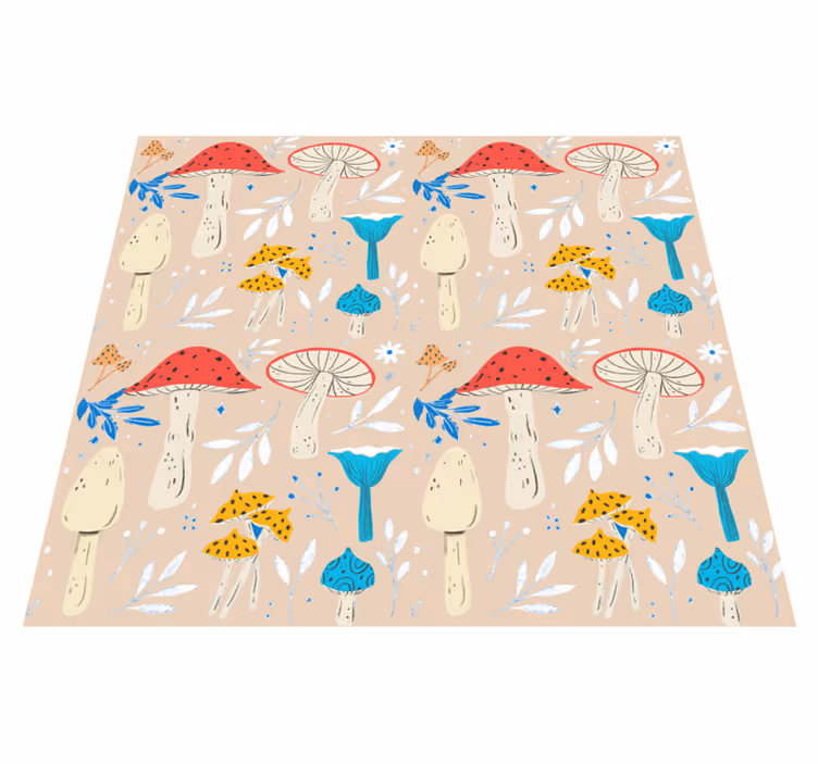 Vinyl teppich blumen mit klassischem pilzdesign beige - TenStickers