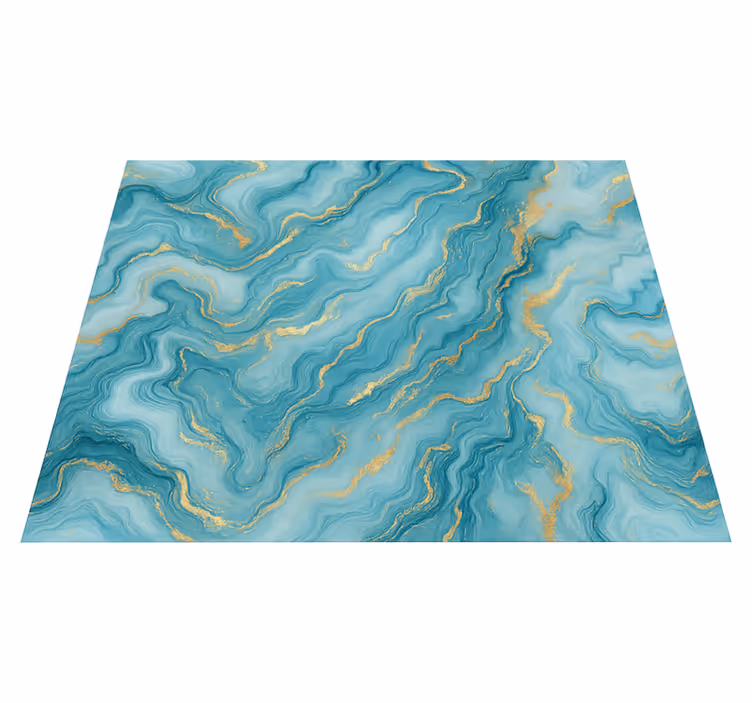 Vinyl teppich schlafzimmer in hellblau und gold marmor - TenStickers
