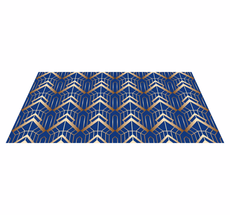 Vinyl teppich geometrisch modernes blau und goldenes muster - TenStickers