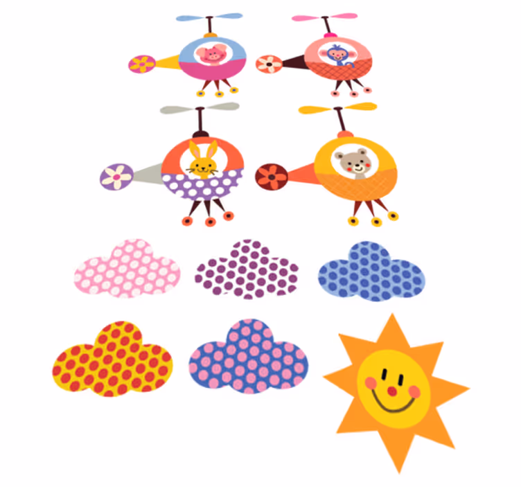 Vinyl teppich kinderzimmer mit tier-stickern hubschrauber - TenStickers