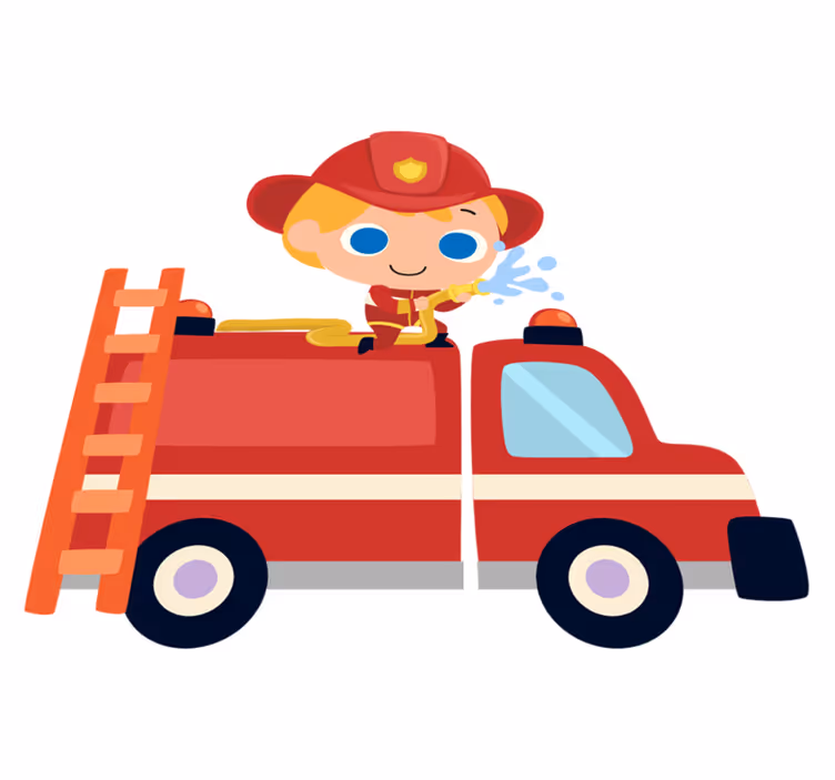 Vinyl teppich kinderzimmer feuerwehr rotes auto mann - TenStickers