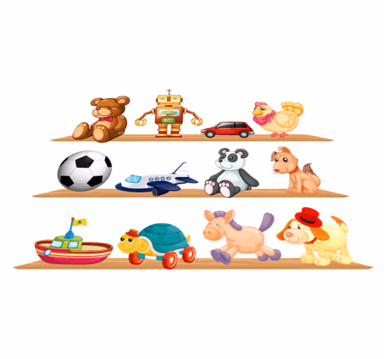 Vinyl teppich kinderzimmer mit regalen voller spielzeug - TenStickers