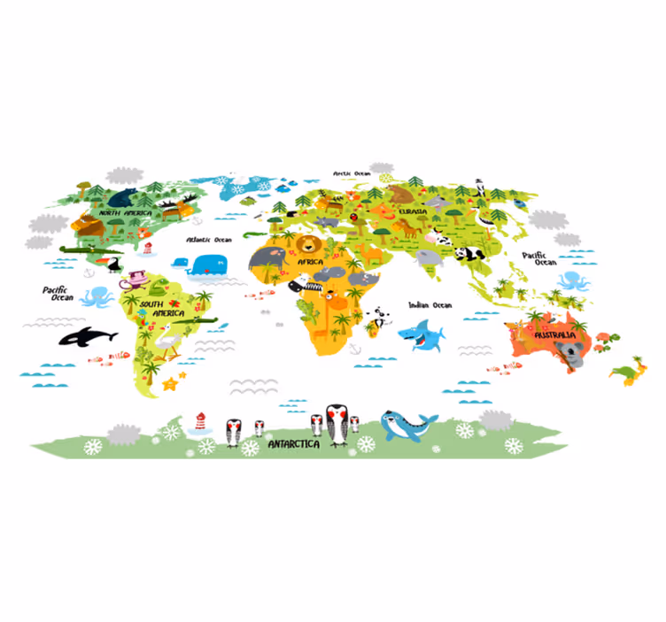 Vinyl teppich weltkarte mit englischem fauna-design - TenStickers