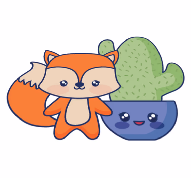 Vinyl teppich kinderzimmer mit anime kaktus und fuchs - TenStickers